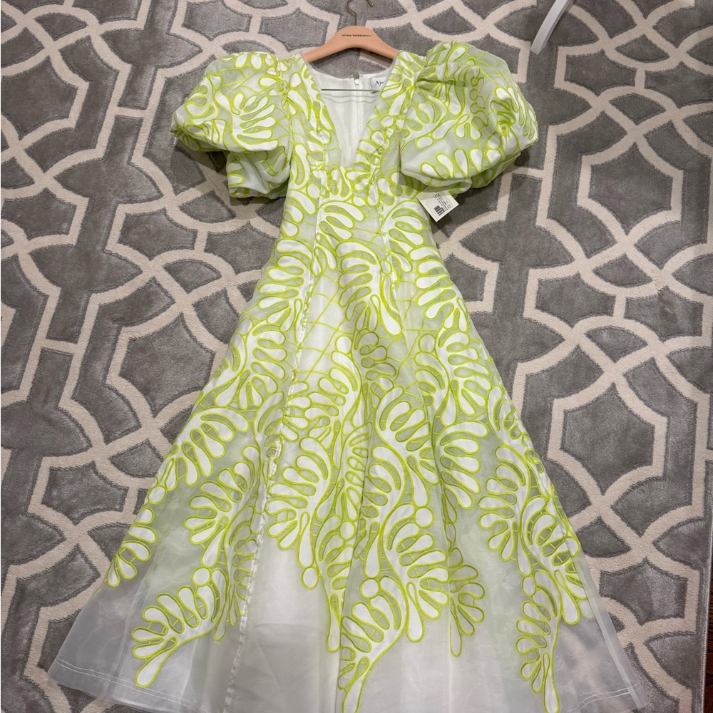 Aje White and Yellow Botanical Appliqué Dress